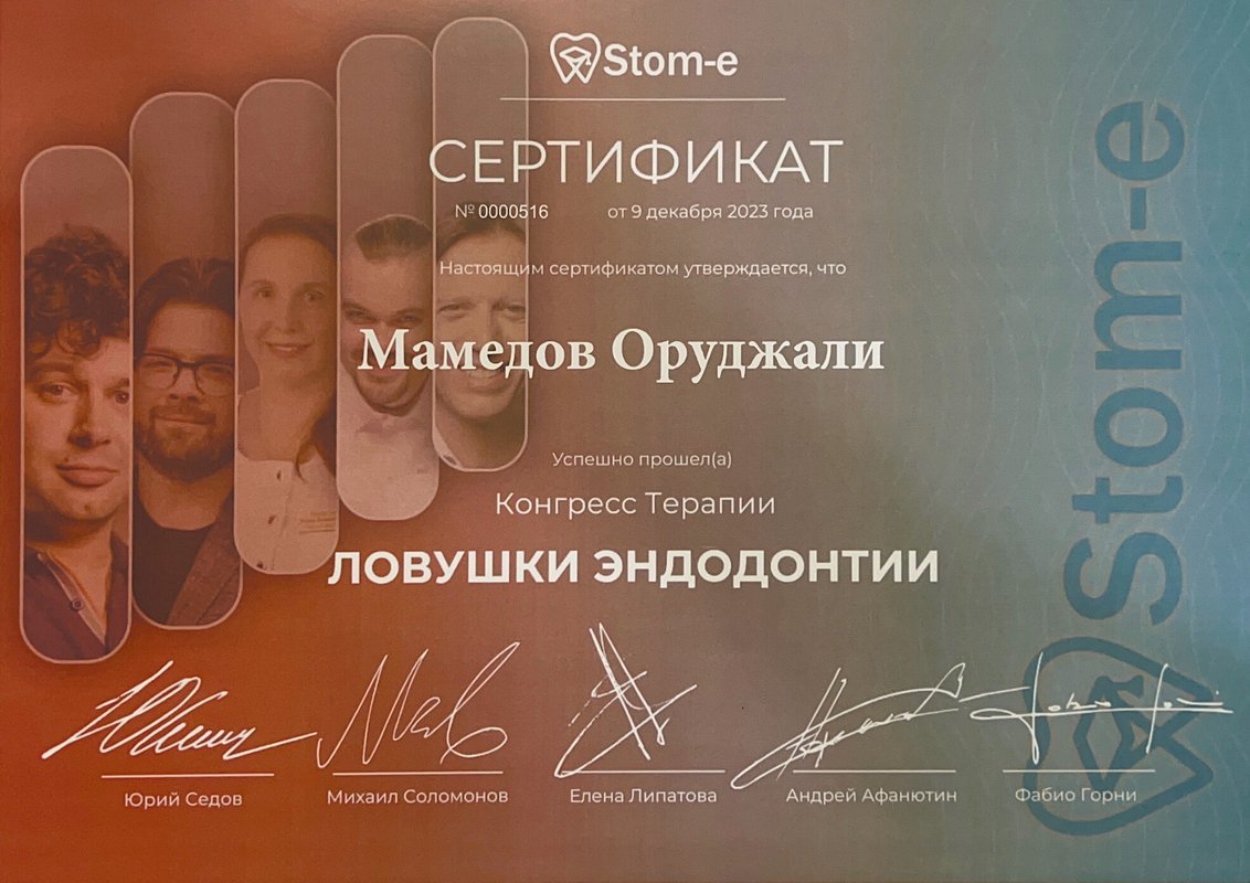 Сертификат — Мамедов Оруджали Акифович