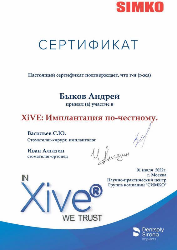 Сертификат — Быков Андрей Игоревич