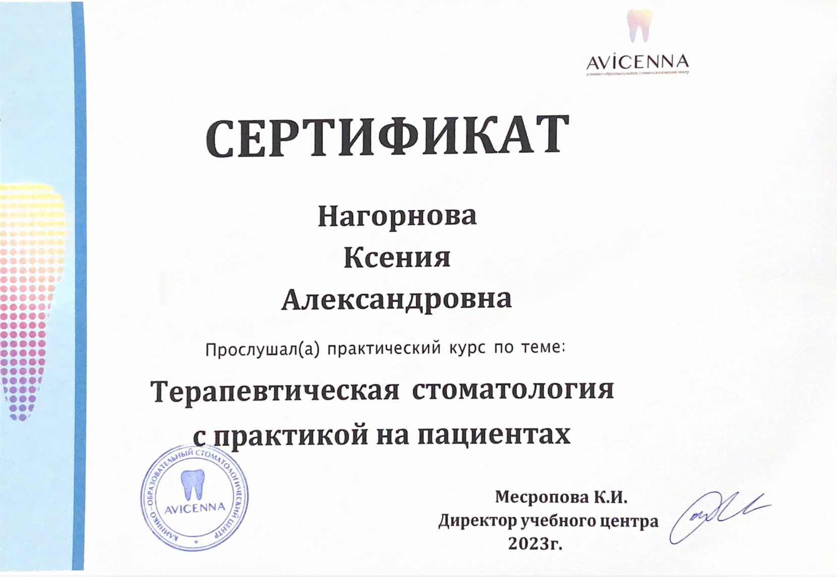 Сертификат — Нагорнова Ксения Александровна