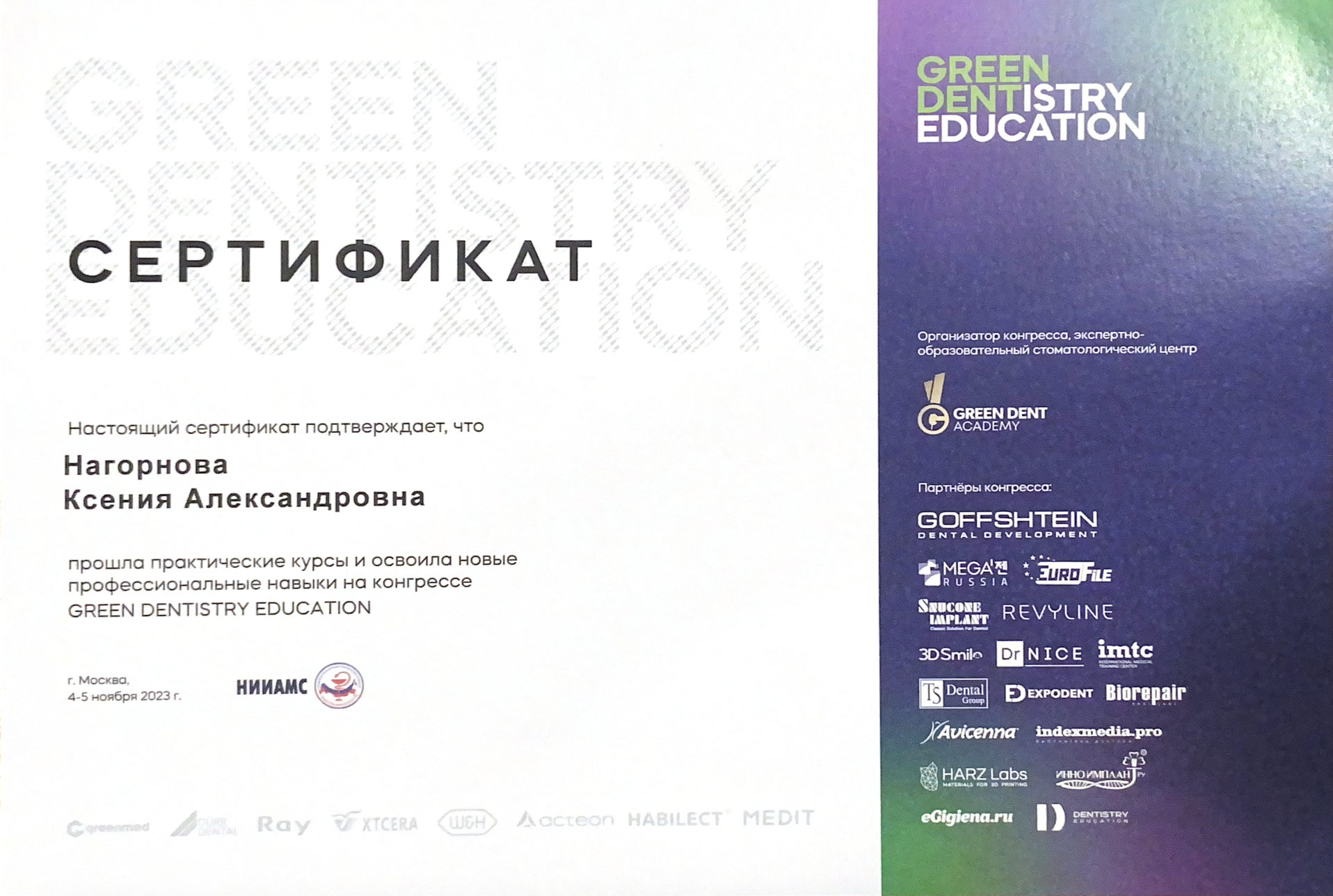 Сертификат — Нагорнова Ксения Александровна